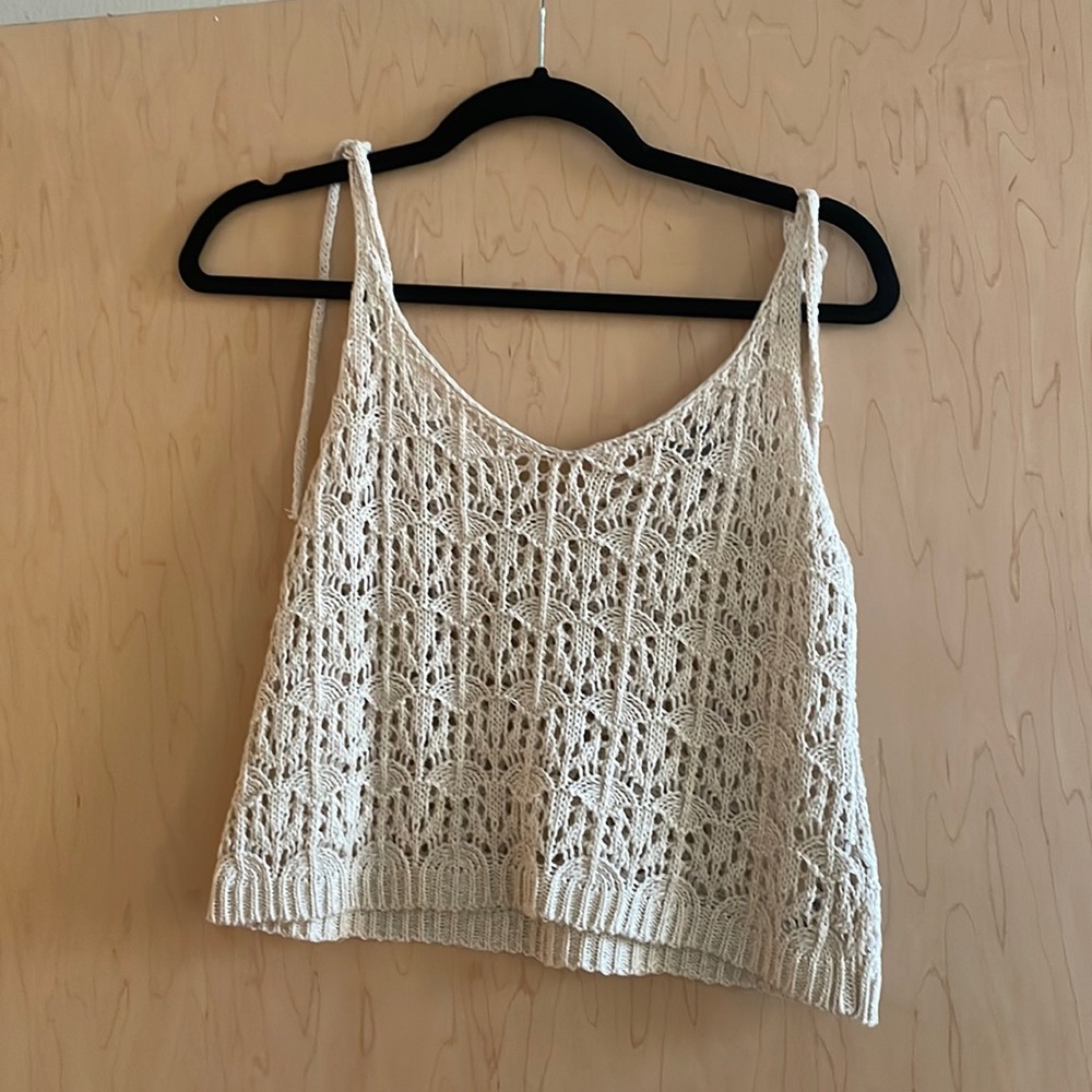 ASOS tan tie shoulder sweater woven knit beach tank top